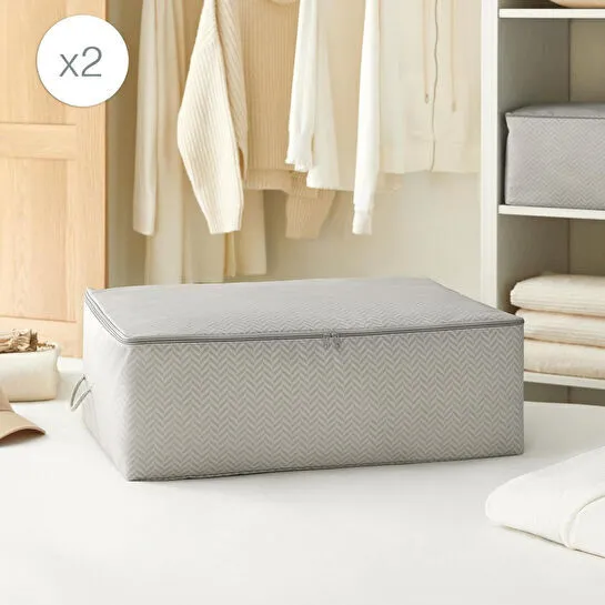 Ocean Home Textile 2'li Büyük Boy Gri Balıksırtı Baza Altı Hurç Set 62 X 46 X 22 Cm