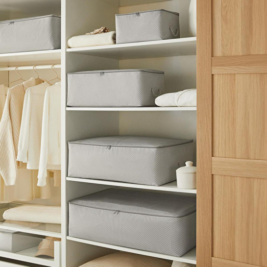 Ocean Home Textile 3'lü Orta Boy Gri Balıksırtı Hurç Set 52 X 28 X 21 Cm