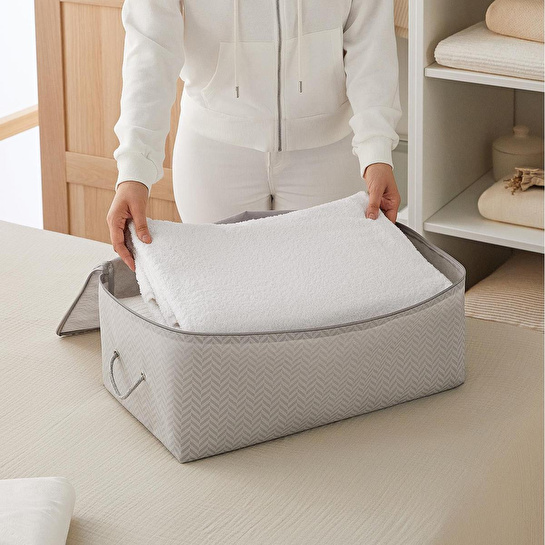 Ocean Home Textile 3'lü Orta Boy Gri Balıksırtı Hurç Set 52 X 28 X 21 Cm