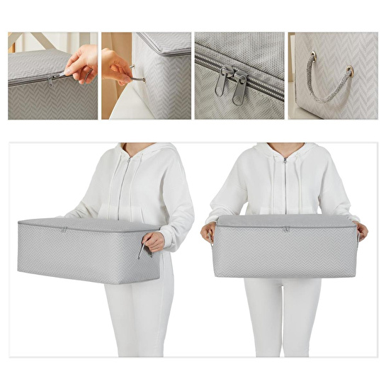 Ocean Home Textile 3'lü Orta Boy Gri Balıksırtı Hurç Set 52 X 28 X 21 Cm