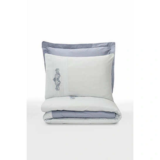 Cotton Box Nakışlı Saten Çift Kişilik Nevresim Takımı Biana Gri