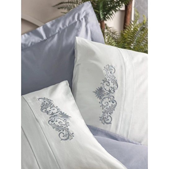Cotton Box Nakışlı Saten Çift Kişilik Nevresim Takımı Biana Gri