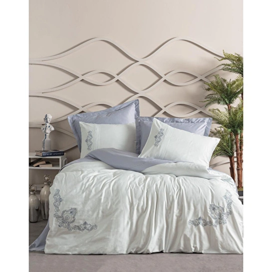 Cotton Box Nakışlı Saten Çift Kişilik Nevresim Takımı Biana Gri