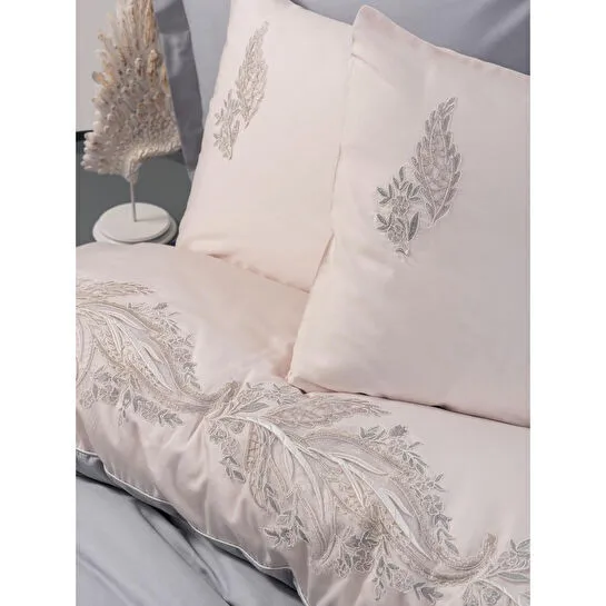 Cotton Box Brode Saten Çift Kişilik Nevresim Takımı Sheen Gri