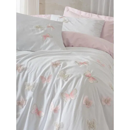 Cotton Box 3d Nakışlı Saten Çift Kişilik Nevresim Takımı Charming Pudra