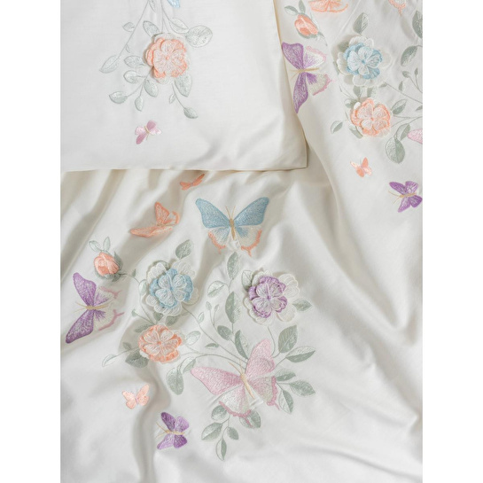 Cotton Box 3d Nakışlı Saten Çift Kişilik Nevresim Takımı Liva Pudra