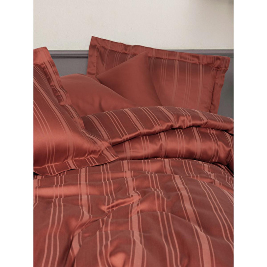 Cotton Box Smart Bambu Saten Çift Kişilik Nevresim Takımı Stripe Kiremit