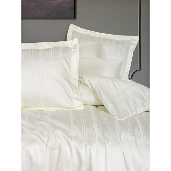 Cotton Box Smart Bambu Saten Çift Kişilik Nevresim Takımı Stripe Ekru