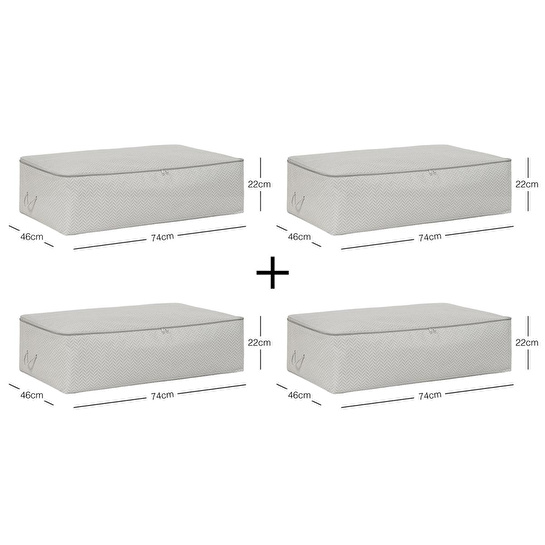 Ocean Home Textile 4'lü Mega Boy Gri Balıksırtı Baza Altı Hurç Set 74 X 46 X 22 Cm