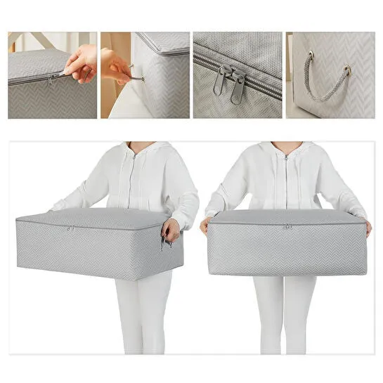 Ocean Home Textile 4'lü Büyük Boy Gri Balıksırtı Baza Altı Hurç Set 62 X 46 X 22 Cm