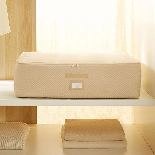 Ocean Home Textile 4'lü Mega Boy Bej Balıksırtı Baza Altı Hurç Set 74 X 46 X 22 Cm