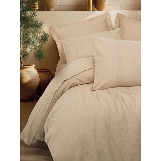 Cotton Box Jakarlı Saten Çift Kişilik Nevresim Takımı Florita Bej