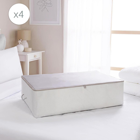 Ocean Home Textile 4'lü Mega Boy Gri Çizgili Stuff & Things Baza Altı Hurç Set 74 X 46 X 22 Cm