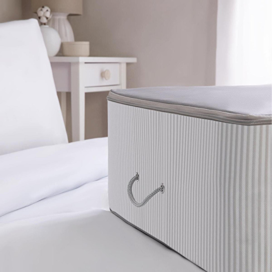 Ocean Home Textile 4'lü Mega Boy Gri Çizgili Stuff & Things Baza Altı Hurç Set 74 X 46 X 22 Cm