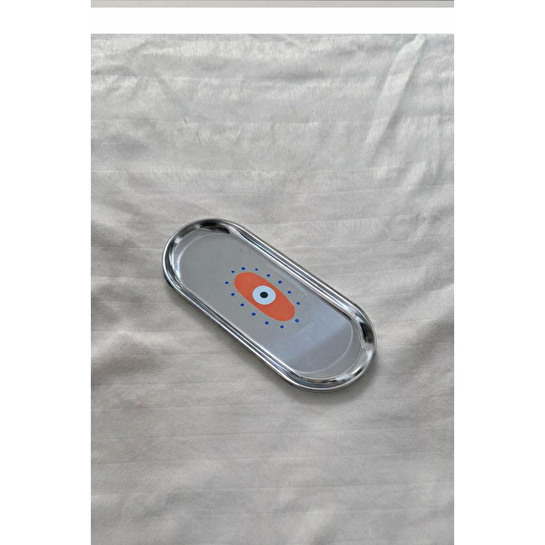 Beige & Stone Nazar Desenli Gümüş Paslanmaz Çelik Çok Amaçlı Tepsi - Takılık, Sunumluk, Organizer Ve Düzenleyici