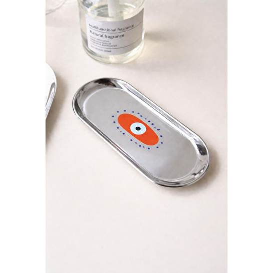 Beige & Stone Nazar Desenli Gümüş Paslanmaz Çelik Çok Amaçlı Tepsi - Takılık, Sunumluk, Organizer Ve Düzenleyici