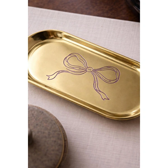 Beige & Stone Fiyonk Desenli Gold Paslanmaz Çelik Çok Amaçlı Tepsi - Takılık, Sunumluk, Organizer Ve Düzenleyici