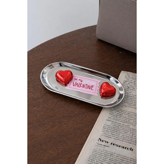 Beige & Stone My Valentine Desenli Gümüş Paslanmaz Çelik Tepsi Takılık, Düzenleyici Sevgililer Günü Hediyesi