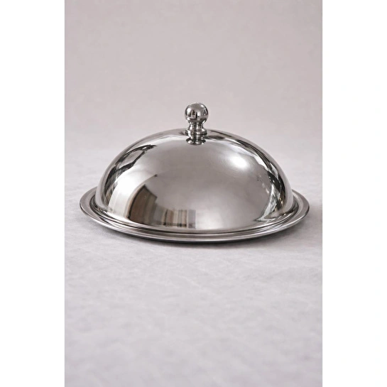 Beige & Stone Metal Kulplu Fanus Paslanmaz Çelik Gümüş 18 Cm Tabaklı Kek Pasta Sunum Stand Tepsi