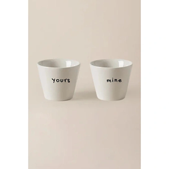 Beige & Stone 2’li Mottolu (yours - Mi̇ne) Türk Kahvesi & Espresso Seramik Bardak Seti