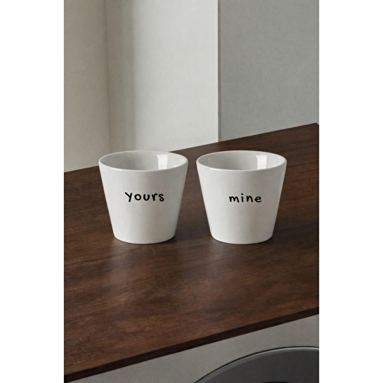 Beige & Stone 2’li Mottolu (yours - Mi̇ne) Türk Kahvesi & Espresso Seramik Bardak Seti