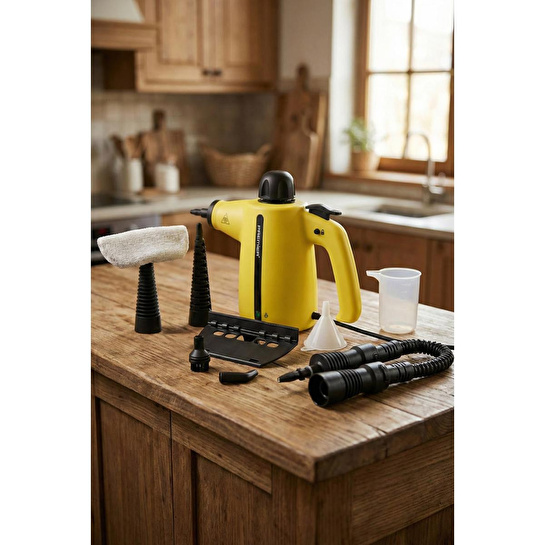 Premier PSC 138 Portatif 4 Bar Basınçlı Buharlı Temizleyici 1050w Yüksek Güç Ve Zengin Aksesuar Seti Sarı Renk