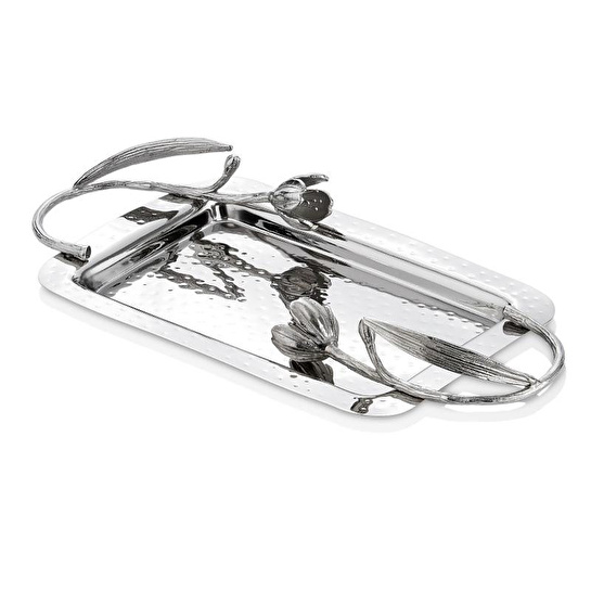 Cornella Floral Dekoratif Elips Sunum Tabağı Silver Küçük En:16 Cm X Boy:38cm