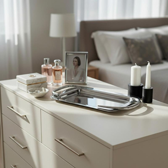 Cornella Basic Dikdörtgen Sunum Tepsisi Silver Küçük En:21 Cm X Boy:31 Cm X Tümü:38 Cm