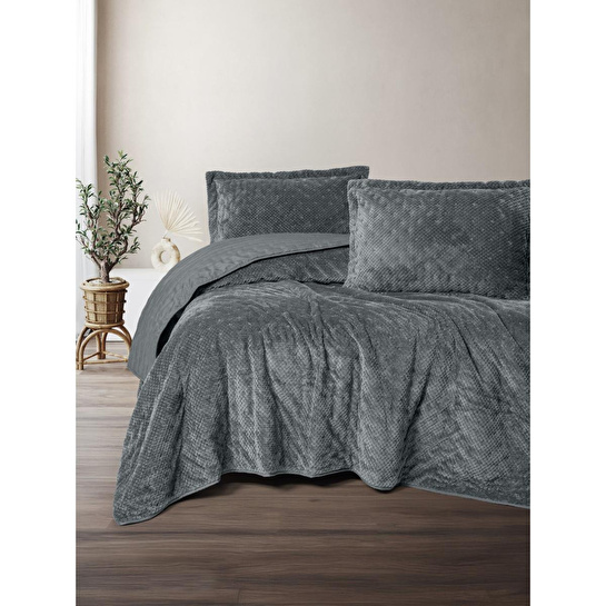 Cotton Box Softnest Çift Kişilik Yatak Örtüsü Boleta Koyu Gri
