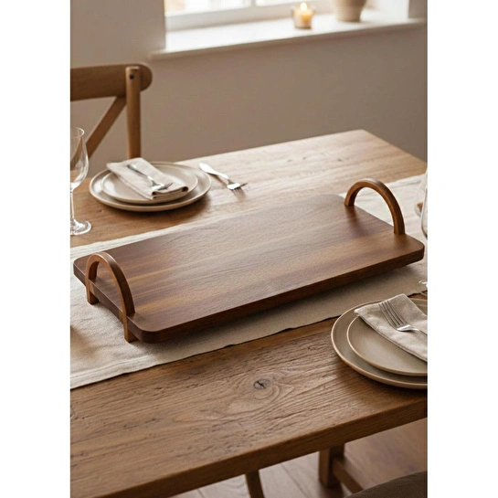 The Mia Natura Akasya Kulplu Tepsi 40x20x8 Cm