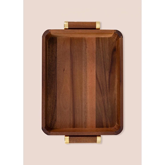 The Mia Natura Akasya Metal Kulplu Tepsi Gold 35x23x6 Cm