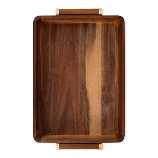 The Mia Natura Akasya Metal Kulplu Tepsi Gold 47x30x6 Cm