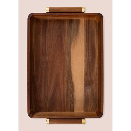 The Mia Natura Akasya Metal Kulplu Tepsi Gold 47x30x6 Cm