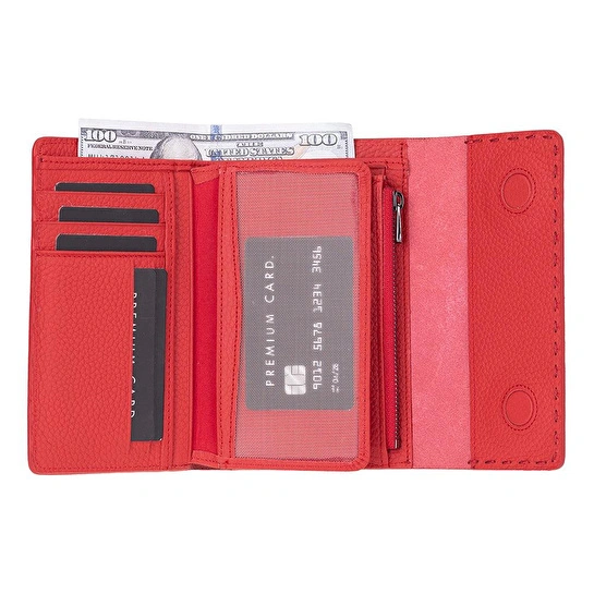 Bloominbag Arc Wallet Crimson Red Hakiki Deri Kartlıklı Manyetik Cüzdan