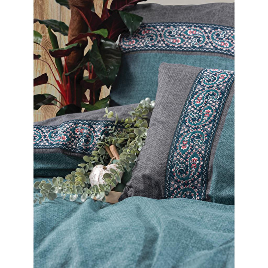 Cotton Box Folk Art Çift Kişilik Nevresim Takımı Erna Petrol