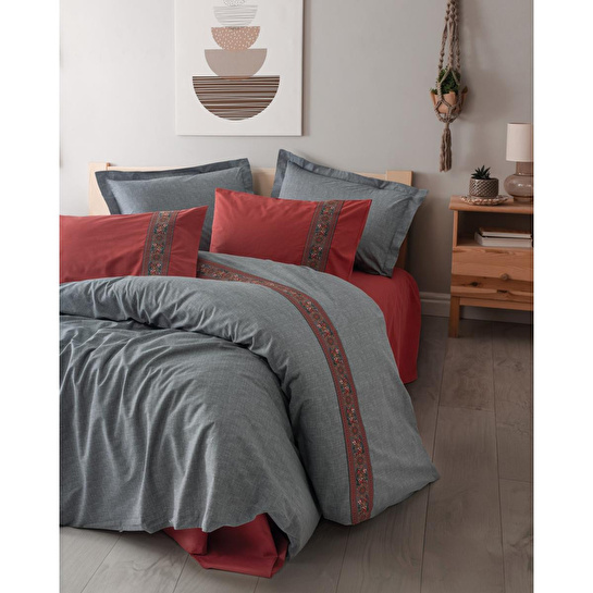 Cotton Box Folk Art Çift Kişilik Nevresim Takımı Felina Bordo