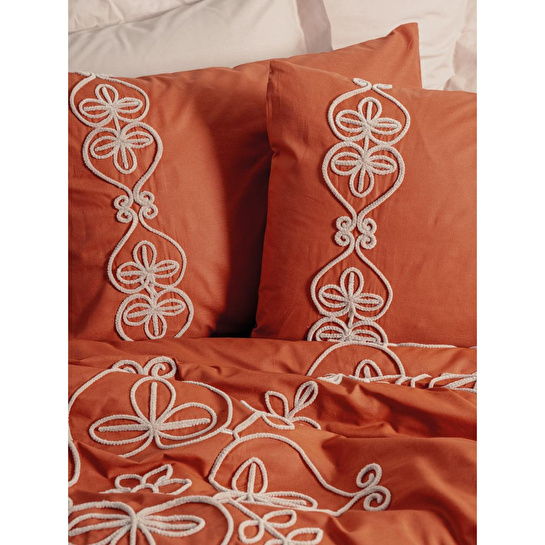 Cotton Box Nakışlı Ranforce Çift Kişilik Nevresim Takımı Tiva Bej