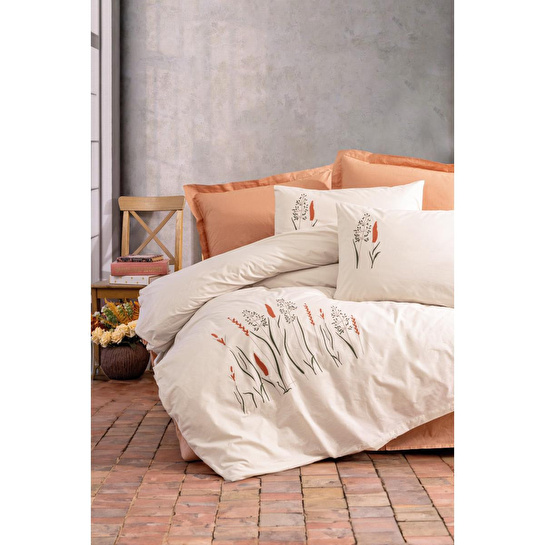 Cotton Box Nakışlı Ranforce Çift Kişilik Nevresim Takımı Maia Karamel