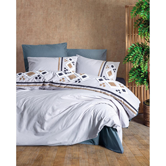 Cotton Box Puff Nakışlı Çift Kişilik Nevresim Takımı Stesso Gri