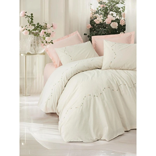 Cotton Box Nakışlı Ranforce Çift Kişilik Nevresim Takımı Orya Somon