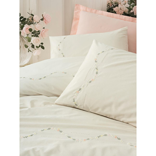 Cotton Box Nakışlı Ranforce Çift Kişilik Nevresim Takımı Orya Somon