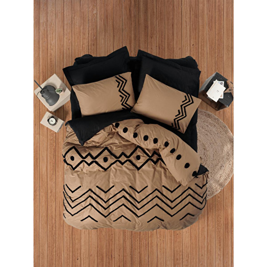 Cotton Box Puff Nakışlı Çift Kişilik Nevresim Takımı Elio Bakır-siyah