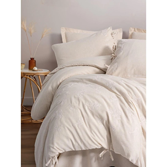 Cotton Box Cotton Keten Çift Kişilik Nevresim Takımı Esmira Bej