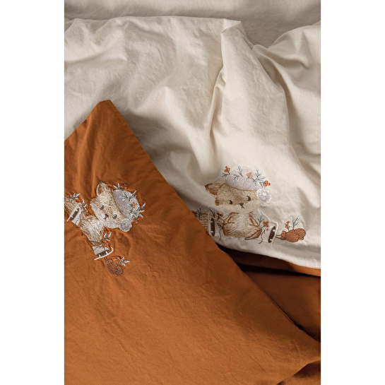 Cotton Box Cuddly Nakışlı Bebek Nevresim Takımı Clever Bej