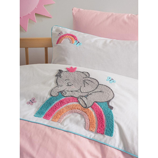 Cotton Box Punch Nakışlı Bebek Nevresim Takımı Lucky Pembe