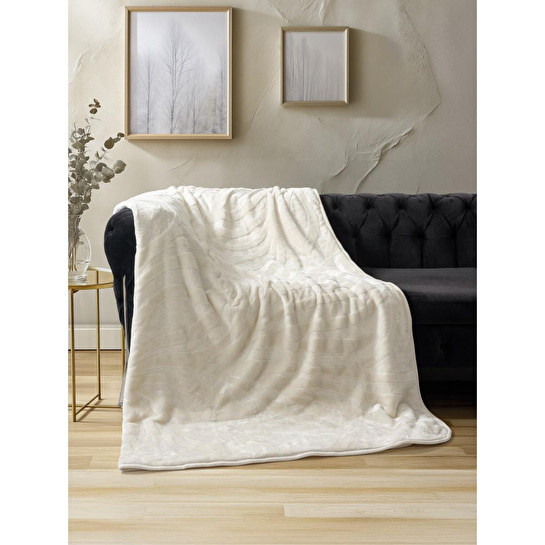 Cotton Box Emboss Çift Kişilik Battaniye Krem