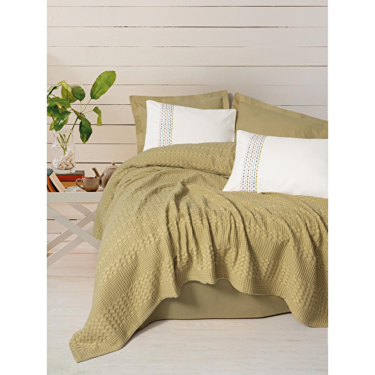 Cotton Box Aura Çift Kişilik Pike Takımı Pebble Hardal