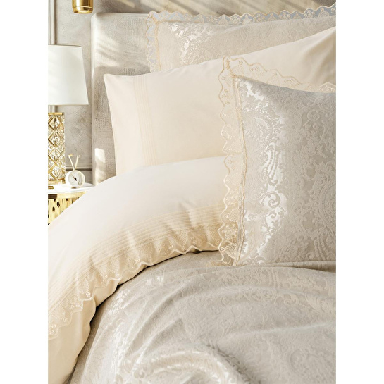 Cotton Box Chi Chi Çift Kişilik Pikeli Nevresim Takımı Velora Cappuccino