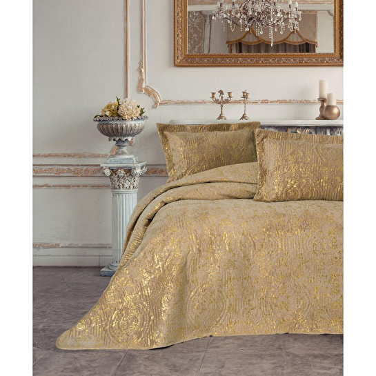 Cotton Box Smart Çift Kişilik Yatak Örtüsü Kadife Varaklı Brillante Kahve