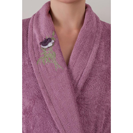 Cotton Box Bambu 3d Nakışlı Aile Bornoz Seti Violet Mürdüm-gri